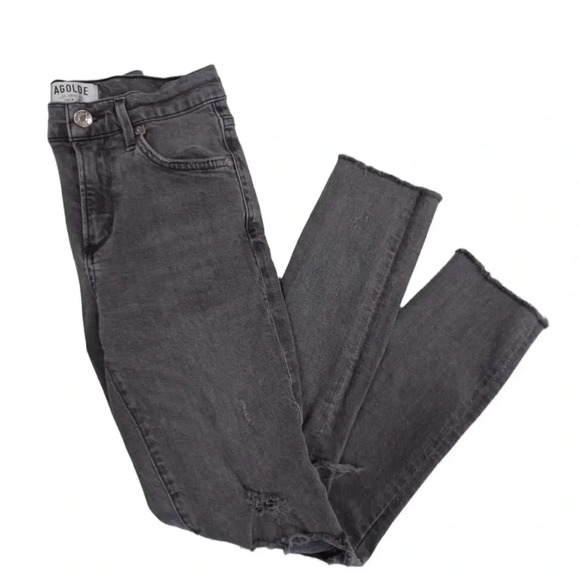 Agolde Sophie Crop High Rise Skinny Distressed Raw Hem Jeans Size 24 - Picture 5 of 13